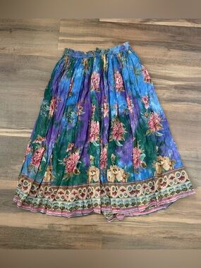 Vintage La Cera Floral Watercolor Boho Gypsy Maxi Skirt Size Large